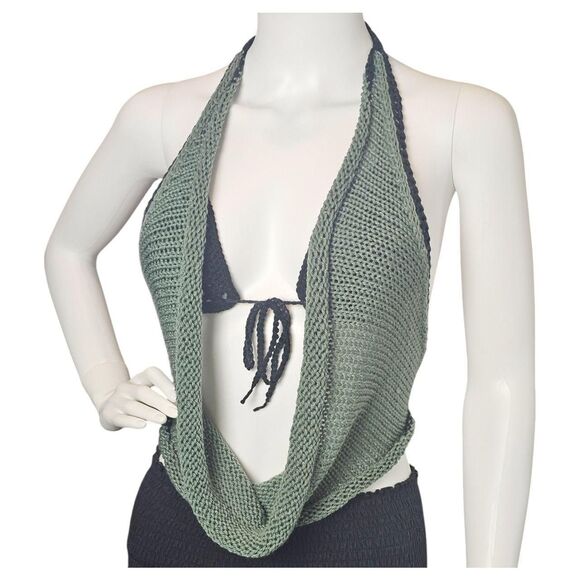 Handmade Knit Halter Top with Crochet Bra - Picture 1 of 8